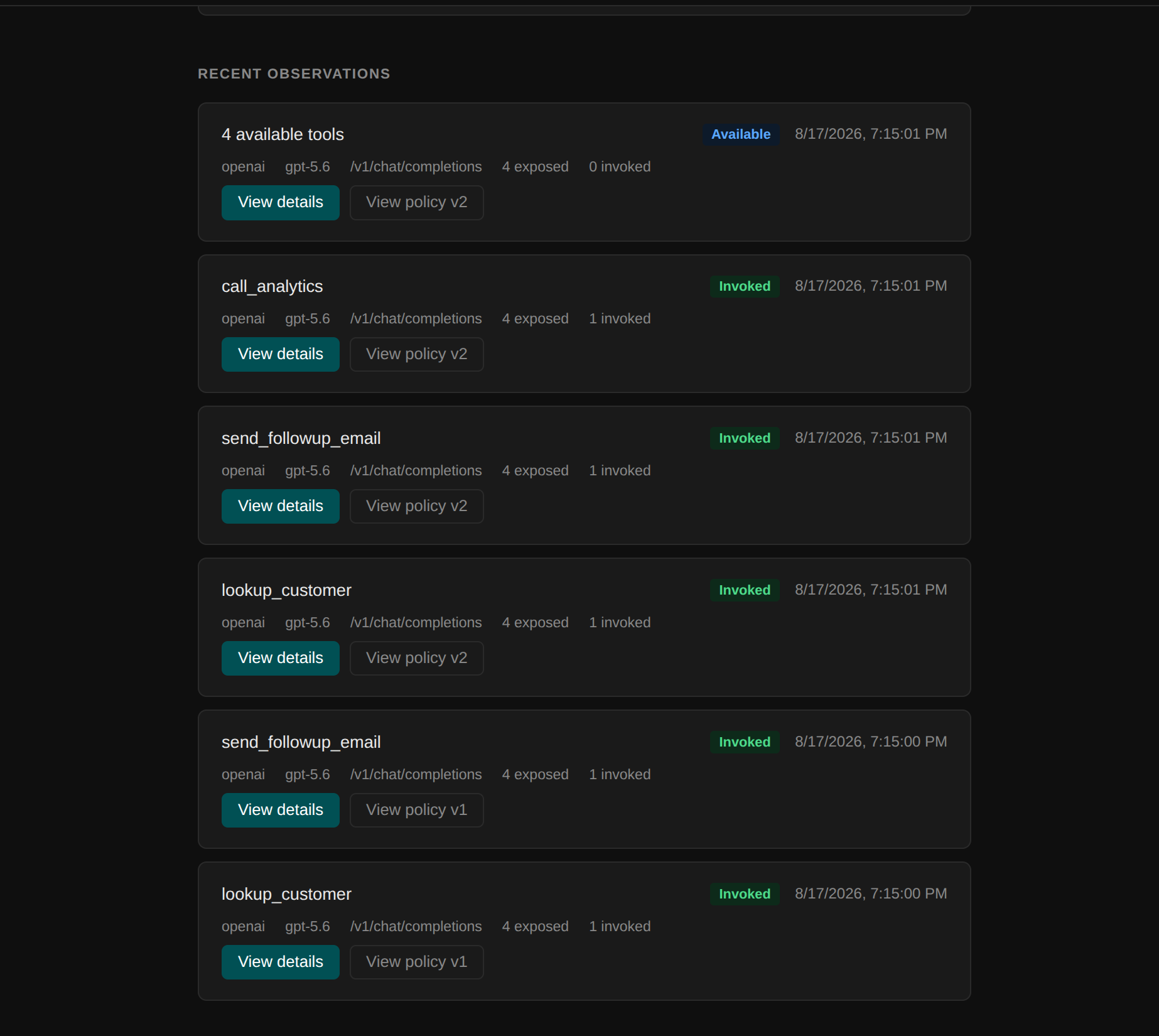 Recent observations showing available and invoked turns